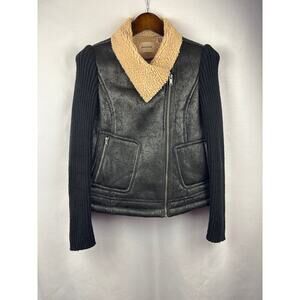 Women’s DKNY Jeans XS Black Suede Jacket w/ Knit Sleeves & Fur Lined